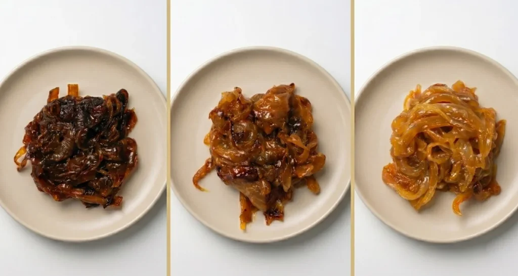 comparativo de três métodos de cebola caramelizada