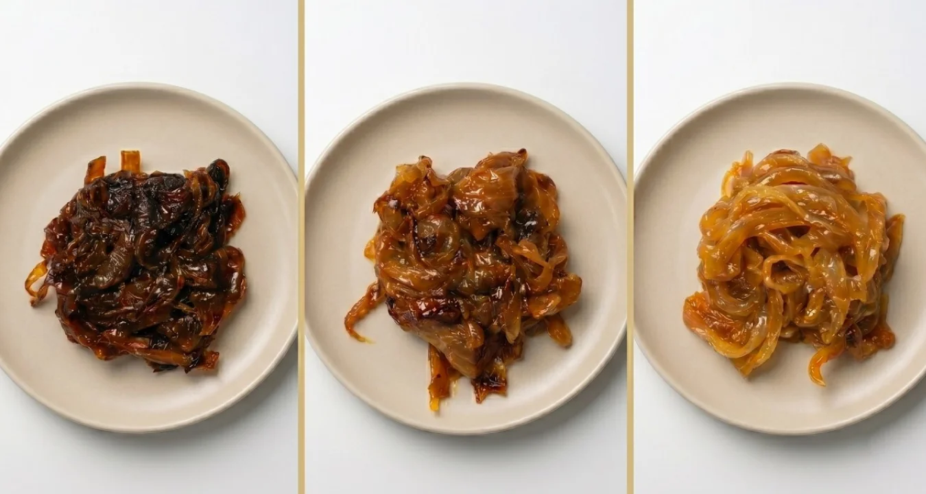 comparativo de três métodos de cebola caramelizada